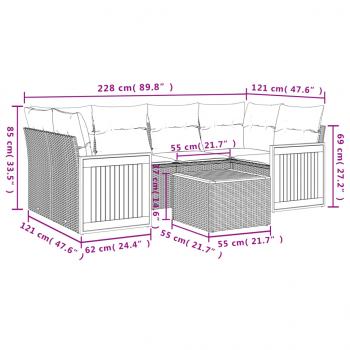 7-tlg. Garten-Sofagarnitur mit Kissen Beige Poly Rattan