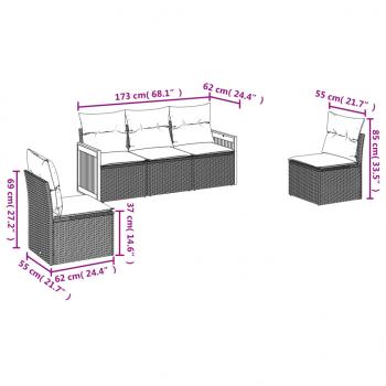 5-tlg. Garten-Sofagarnitur mit Kissen Grau Poly Rattan