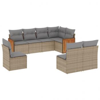 8-tlg. Garten-Sofagarnitur mit Kissen Beige Poly Rattan