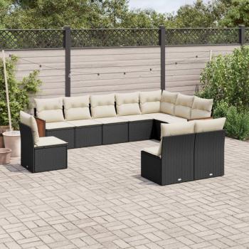 ARDEBO.de - 10-tlg. Garten-Sofagarnitur mit Kissen Schwarz Poly Rattan