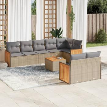 ARDEBO.de - 9-tlg. Garten-Sofagarnitur mit Kissen Beige Poly Rattan