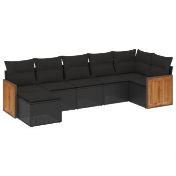 7-tlg. Garten-Sofagarnitur mit Kissen Schwarz Poly Rattan