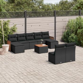 ARDEBO.de - 10-tlg. Garten-Sofagarnitur mit Kissen Schwarz Poly Rattan