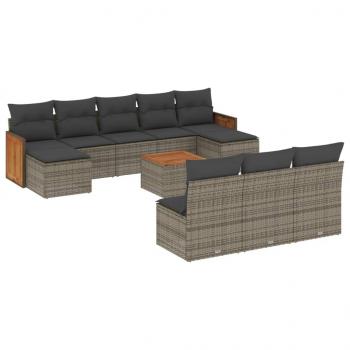 11-tlg. Garten-Sofagarnitur mit Kissen Grau Poly Rattan