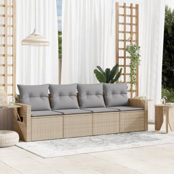 ARDEBO.de - 4-tlg. Garten-Sofagarnitur mit Kissen Beige Poly Rattan