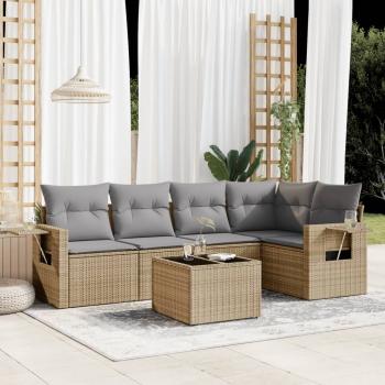 ARDEBO.de - 6-tlg. Garten-Sofagarnitur mit Kissen Beige Poly Rattan