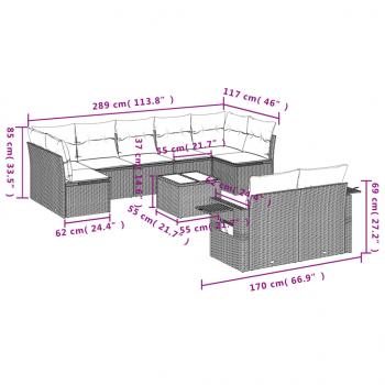 10-tlg. Garten-Sofagarnitur mit Kissen Beige Poly Rattan