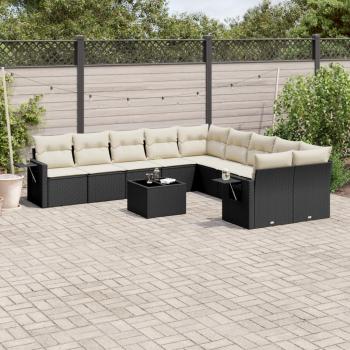 ARDEBO.de - 11-tlg. Garten-Sofagarnitur mit Kissen Schwarz Poly Rattan