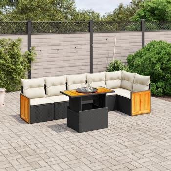 ARDEBO.de - 7-tlg. Garten-Sofagarnitur mit Kissen Schwarz Poly Rattan