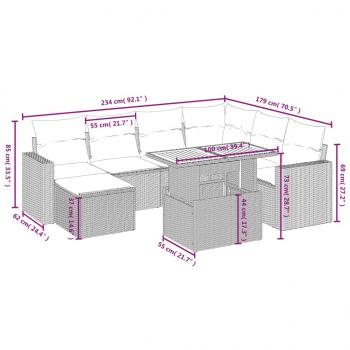 8-tlg. Garten-Sofagarnitur mit Kissen Schwarz Poly Rattan