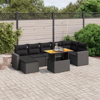 ARDEBO.de - 8-tlg. Garten-Sofagarnitur mit Kissen Schwarz Poly Rattan