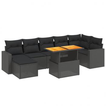 8-tlg. Garten-Sofagarnitur mit Kissen Schwarz Poly Rattan