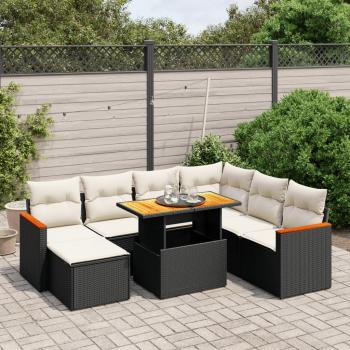 ARDEBO.de - 8-tlg. Garten-Sofagarnitur mit Kissen Schwarz Poly Rattan