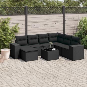 ARDEBO.de - 8-tlg. Garten-Sofagarnitur mit Kissen Schwarz Poly Rattan