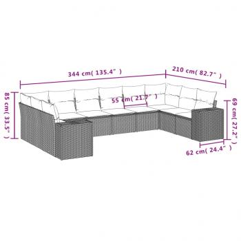 10-tlg. Garten-Sofagarnitur mit Kissen Schwarz Poly Rattan