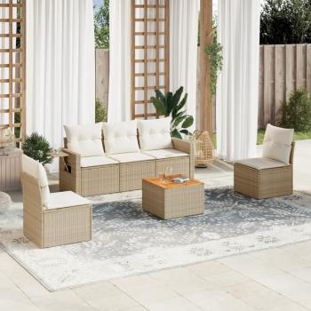 ARDEBO.de - 6-tlg. Garten-Sofagarnitur mit Kissen Beige Poly Rattan