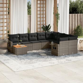 ARDEBO.de - 10-tlg. Garten-Sofagarnitur mit Kissen Grau Poly Rattan