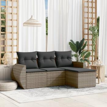 ARDEBO.de - 4-tlg. Garten-Sofagarnitur mit Kissen Grau Poly Rattan