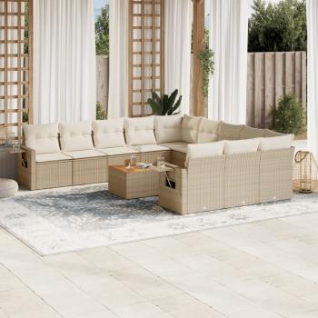 ARDEBO.de - 12-tlg. Garten-Sofagarnitur mit Kissen Beige Poly Rattan