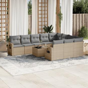 ARDEBO.de - 11-tlg. Garten-Sofagarnitur mit Kissen Beige Poly Rattan