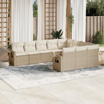 ARDEBO.de - 10-tlg. Garten-Sofagarnitur mit Kissen Beige Poly Rattan