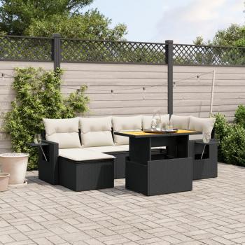 ARDEBO.de - 7-tlg. Garten-Sofagarnitur mit Kissen Schwarz Poly Rattan