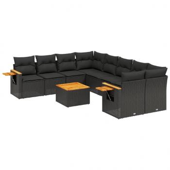 9-tlg. Garten-Sofagarnitur mit Kissen Schwarz Poly Rattan