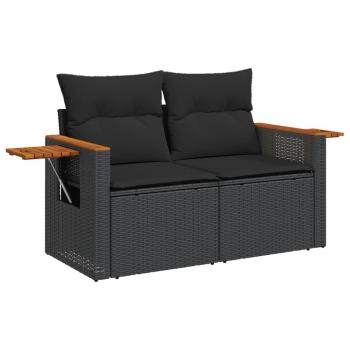 9-tlg. Garten-Sofagarnitur mit Kissen Schwarz Poly Rattan