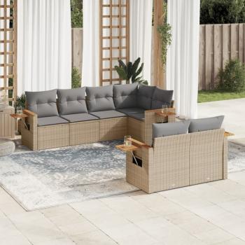 ARDEBO.de - 7-tlg. Garten-Sofagarnitur mit Kissen Beige Poly Rattan