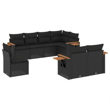 8-tlg. Garten-Sofagarnitur mit Kissen Schwarz Poly Rattan