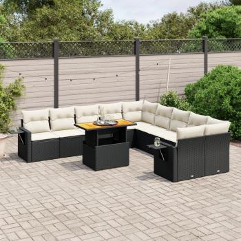 ARDEBO.de - 11-tlg. Garten-Sofagarnitur mit Kissen Schwarz Poly Rattan