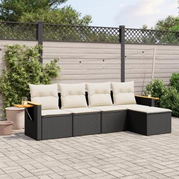 ARDEBO.de - 5-tlg. Garten-Sofagarnitur mit Kissen Schwarz Poly Rattan