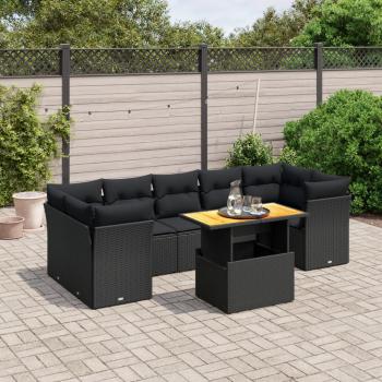 ARDEBO.de - 8-tlg. Garten-Sofagarnitur mit Kissen Schwarz Poly Rattan