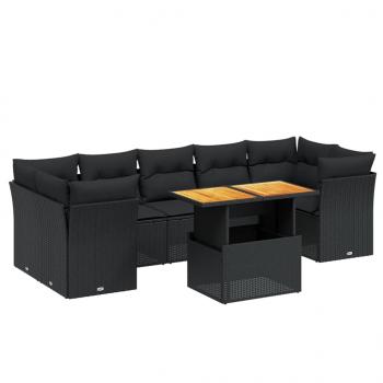 8-tlg. Garten-Sofagarnitur mit Kissen Schwarz Poly Rattan