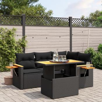 ARDEBO.de - 5-tlg. Garten-Sofagarnitur mit Kissen Schwarz Poly Rattan