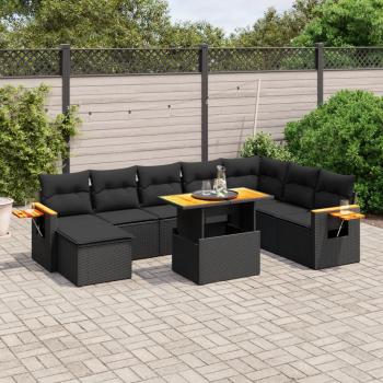 ARDEBO.de - 9-tlg. Garten-Sofagarnitur mit Kissen Schwarz Poly Rattan