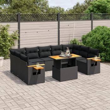 ARDEBO.de - 10-tlg. Garten-Sofagarnitur mit Kissen Schwarz Poly Rattan