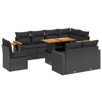 9-tlg. Garten-Sofagarnitur mit Kissen Schwarz Poly Rattan