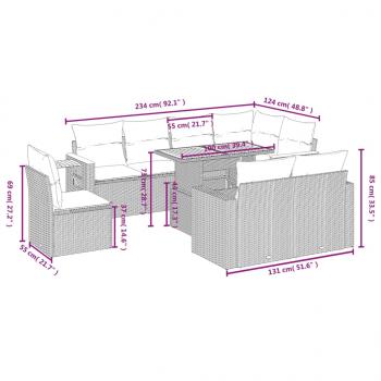 9-tlg. Garten-Sofagarnitur mit Kissen Schwarz Poly Rattan