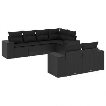 7-tlg. Garten-Sofagarnitur mit Kissen Schwarz Poly Rattan