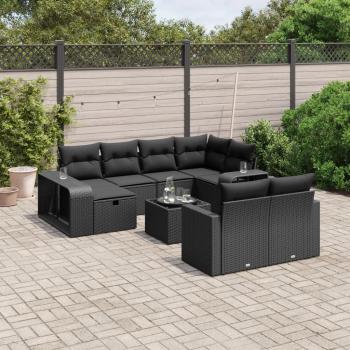 ARDEBO.de - 11-tlg. Garten-Sofagarnitur mit Kissen Schwarz Poly Rattan