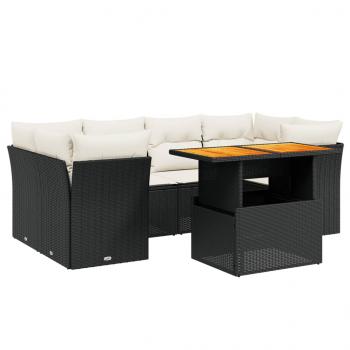 7-tlg. Garten-Sofagarnitur mit Kissen Schwarz Poly Rattan