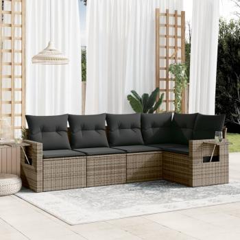 ARDEBO.de - 5-tlg. Garten-Sofagarnitur mit Kissen Grau Poly Rattan