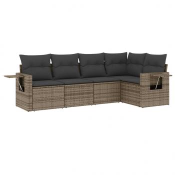 5-tlg. Garten-Sofagarnitur mit Kissen Grau Poly Rattan