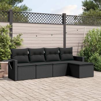 ARDEBO.de - 5-tlg. Garten-Sofagarnitur mit Kissen Schwarz Poly Rattan