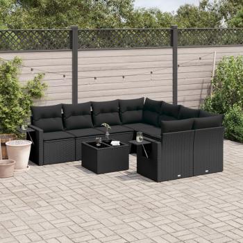 ARDEBO.de - 9-tlg. Garten-Sofagarnitur mit Kissen Schwarz Poly Rattan