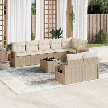 ARDEBO.de - 9-tlg. Garten-Sofagarnitur mit Kissen Beige Poly Rattan