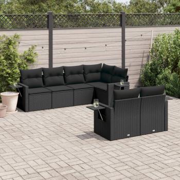 ARDEBO.de - 7-tlg. Garten-Sofagarnitur mit Kissen Schwarz Poly Rattan