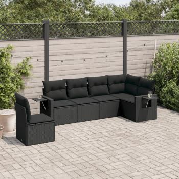 ARDEBO.de - 6-tlg. Garten-Sofagarnitur mit Kissen Schwarz Poly Rattan