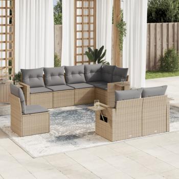 ARDEBO.de - 8-tlg. Garten-Sofagarnitur mit Kissen Beige Poly Rattan